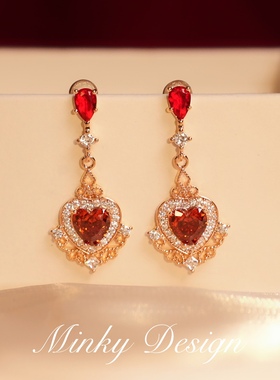 「柔粉甜心」原创红色爱心耳坠女轻奢蚊香盘耳夹无耳洞女耳钉耳环