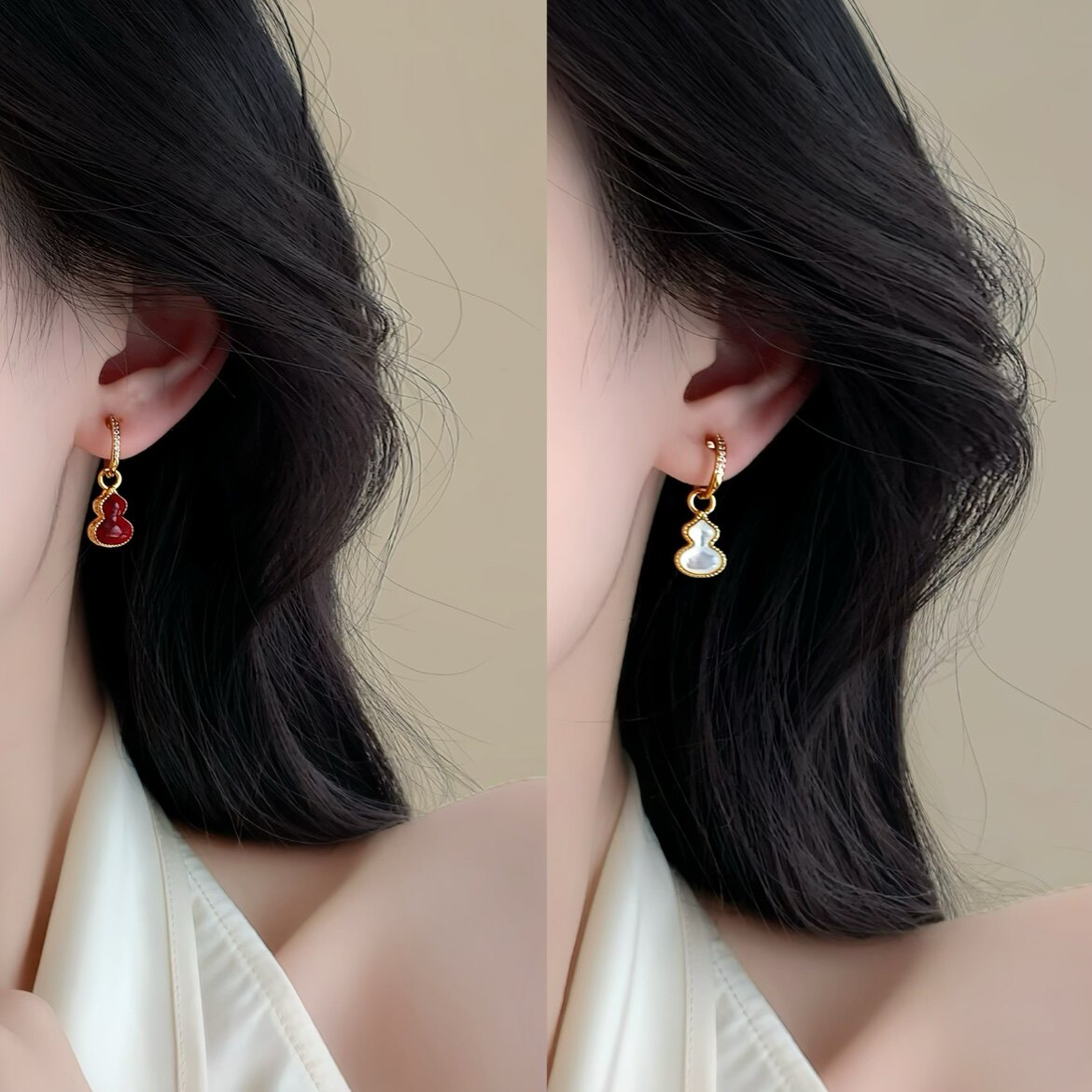 「朱白葫影」可两戴！红色葫芦贝母耳钉蚊香盘耳夹无耳洞耳环耳饰,饰品/流行首饰/时尚饰品新,耳夹,淘宝优惠券,粉丝福利购,淘宝优惠卷