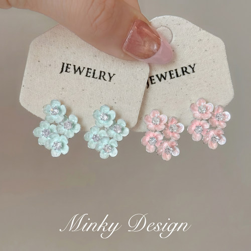 Minky「倚秋娇」温柔花簇耳钉蚊香盘耳夹无耳洞百搭耳环春夏耳饰