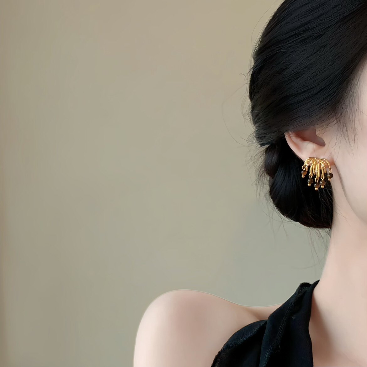 「归去来」美拉德烟火耳饰蚊香盘耳夹女无耳洞耳钉虎眼石耳环流苏