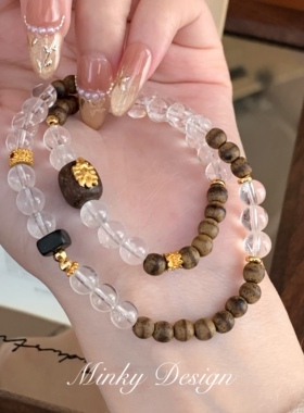 「松香水晶」天然沉香白水晶手链女简约百搭手饰小众极简手串串珠