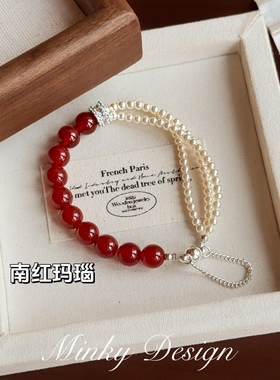 「栖羽」新中式红玛瑙手链多层串珠轻奢高级手饰小众女款珍珠手串