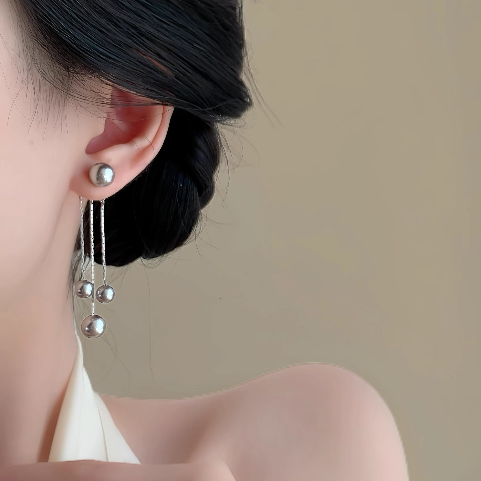 「闲月赋」流苏长款珍珠耳钉轻奢高级感耳环蚊香盘耳夹无耳洞耳饰