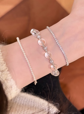 「流光白晶」原创天然白水晶纯银手链高颜值纯银手饰女串珠手串