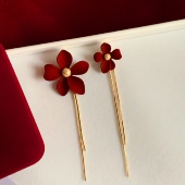 「戴花」红色设计感花朵流苏耳饰蚊香盘耳夹女无耳洞新年耳钉耳环