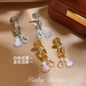 「福禄心漾」葫芦新中式 天然贝母耳饰蚊香盘耳夹女无耳洞耳钉耳环