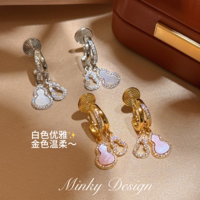 「福禄心漾」葫芦新中式天然贝母耳饰蚊香盘耳夹女无耳洞耳钉耳环