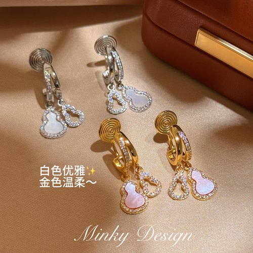 「福禄心漾」葫芦新中式天然贝母耳饰蚊香盘耳夹女无耳洞耳钉耳环