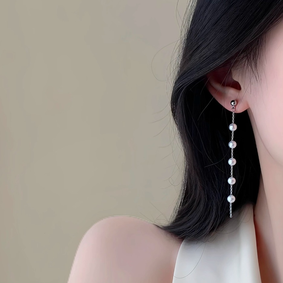 「絮语珠」珍珠耳钉长款流苏蚊香盘耳夹女无耳洞时尚耳环精致耳饰