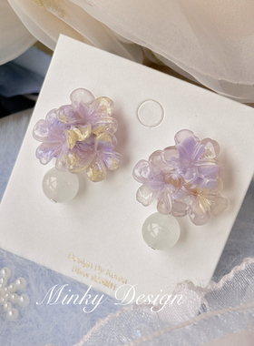 「紫樱软糖」多巴胺花朵耳环蚊香盘耳夹无耳洞耳钉女紫色甜美耳饰