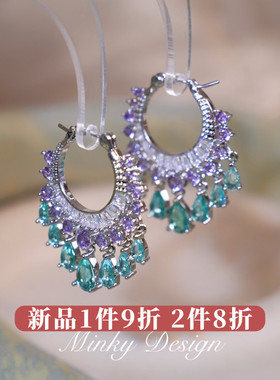 「智美主义」新款绿色流苏耳坠螺旋耳夹女无耳洞耳钉气质耳环耳饰