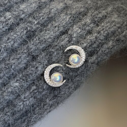 「粉色星海」原创顶j人造akoya珍珠耳饰蚊香盘耳夹无耳洞气质耳钉