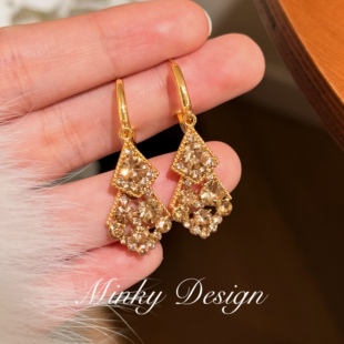 「金菱锆芒」小众独特贵气耳钉蚊香盘耳夹无耳洞菱形耳环高级耳饰