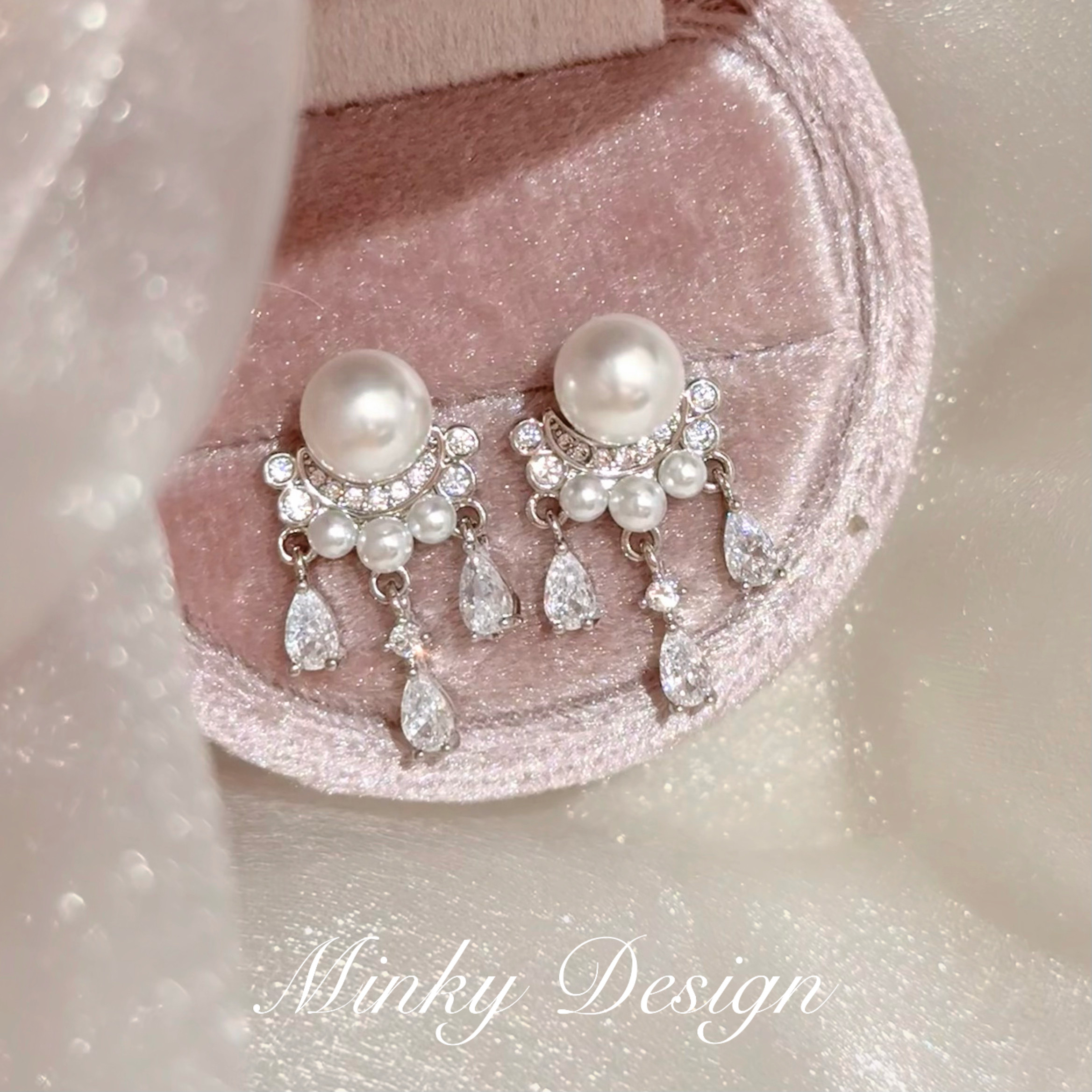 Minky「南欧假日」原创珍珠流苏耳钉蚊香盘耳夹无耳洞耳环女耳饰
