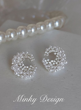 「梦境编织」闪钻珍珠耳环高级感蚊香盘耳夹女无耳洞轻奢耳钉耳饰