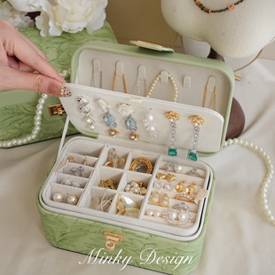 「宝钿阁」多巴胺便携首饰盒精致大容量饰品盒耳钉项链戒指收纳盒