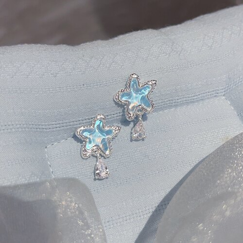 「小海星」简约蓝色星星耳饰蚊香盘耳夹时尚气质轻奢耳钉精致耳环
