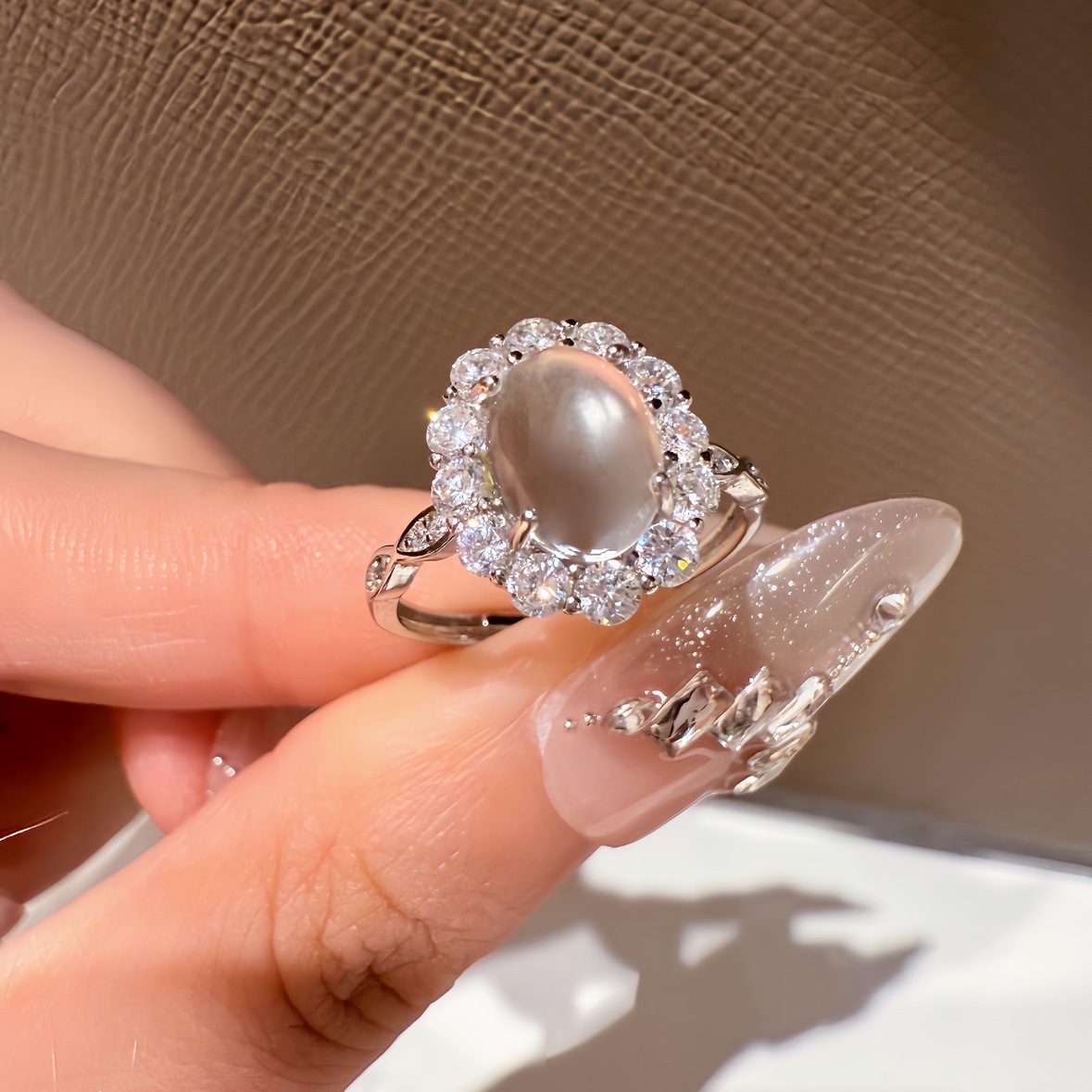 「玉兰」原创冰种鸽子蛋水沫玉纯银戒指开口指环高级感精致女气质