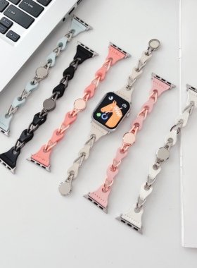 苹果apple watch11手表表带适用S10987654321SEUltra镂空皮磁吸扣