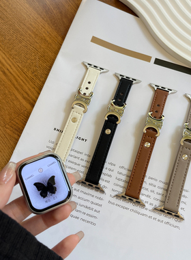 苹果Apple Watch11手表表带适用S109876543SEUltra双钉扣瘦身真皮