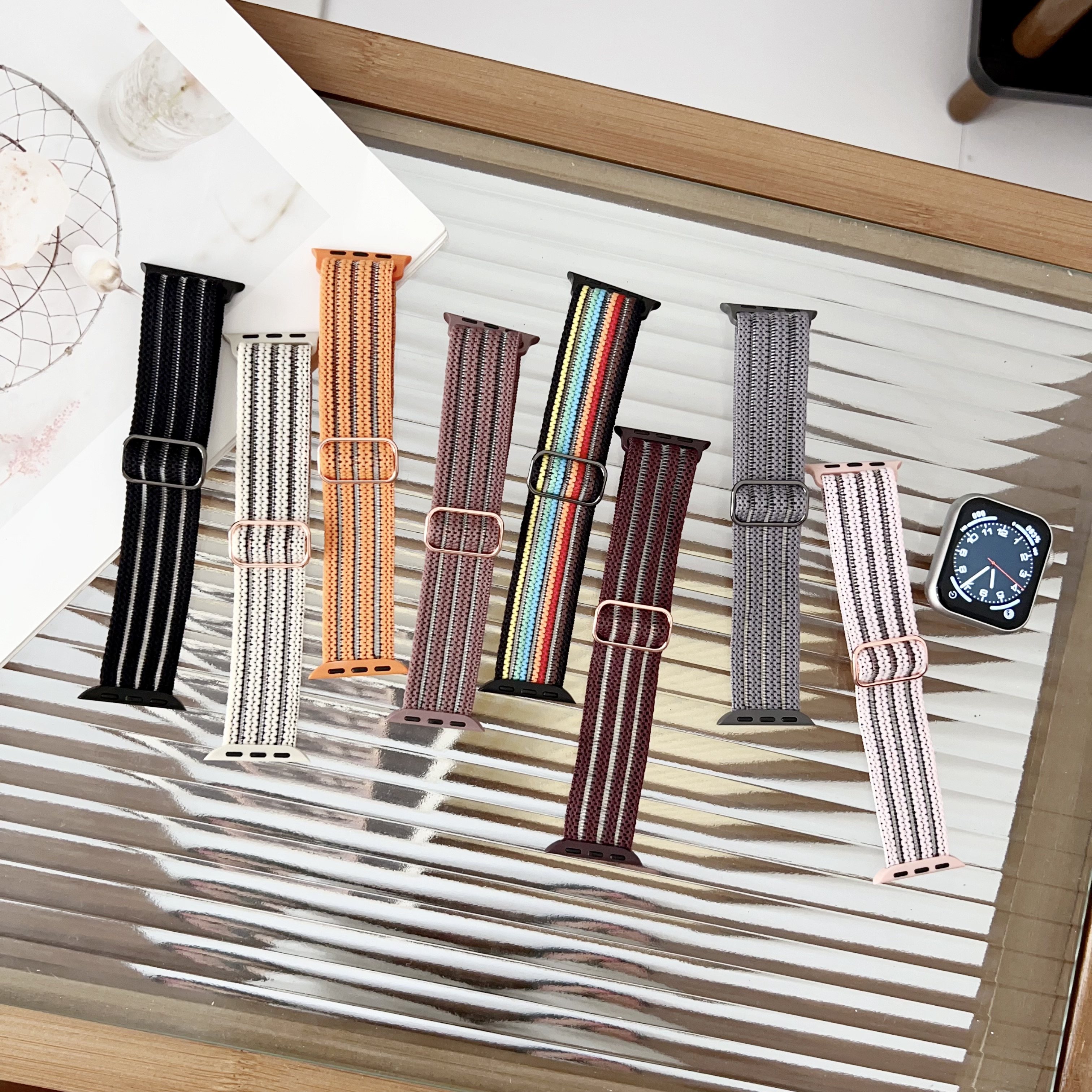 苹果apple watch11手表表带适用s987654321SEUltra新条纹透气尼龙