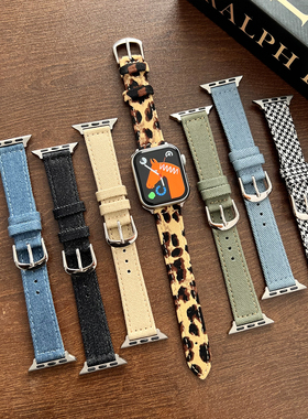 苹果apple watch11手表表带适用S987654321SEUltra秋冬瘦身牛仔布