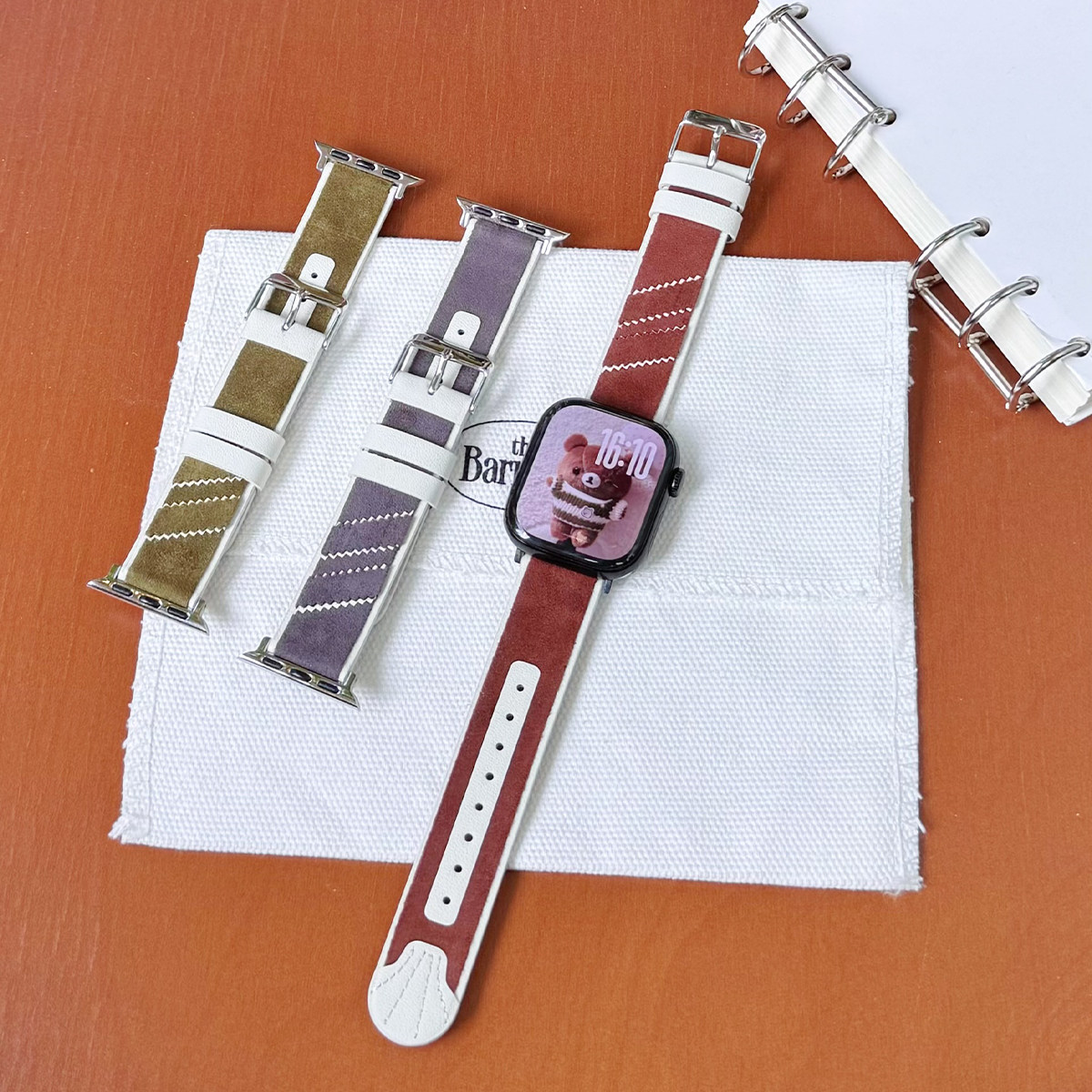 苹果Apple Watch11手表表带适用S10987654321新款绒面贝壳纹真皮