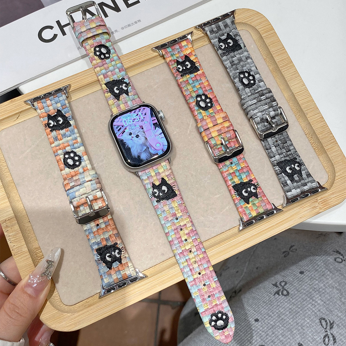 苹果Apple Watch11智能手表表带适用S9876543SEUltra皮质猫咪编织