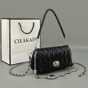小众高级感褶皱小包包女2025新款 潮水钻链条腋下包流行单肩斜挎包