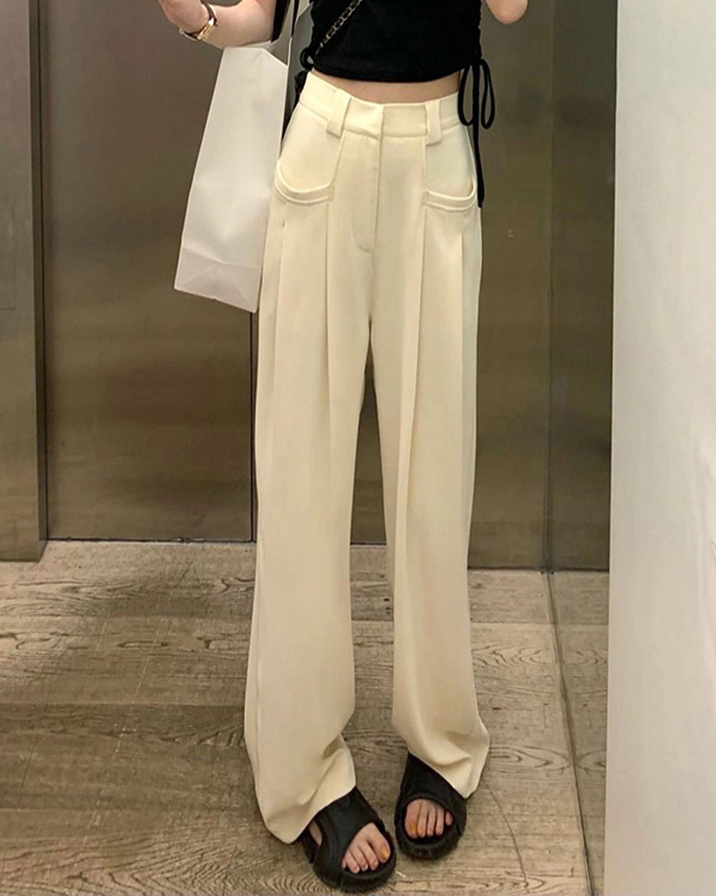 白色高腰垂感西装阔腿裤女夏薄款2026新款设计感直筒宽松休闲裤子