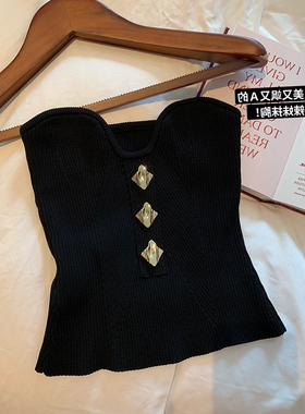 黑色金扣针织抹胸女内搭2025夏季新款法式高级感修身性感外穿上衣