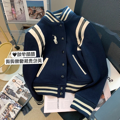 撞色拼接毛呢棒球服外套