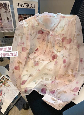 法式碎花蝴蝶结雪纺衬衫女夏2026新款设计感小众别致甜美洋气上衣