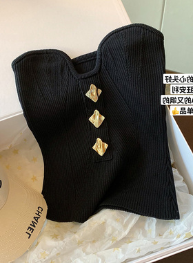 黑色抹胸针织吊带背心女夏季2025新款法式性感辣妹外穿内搭短上衣
