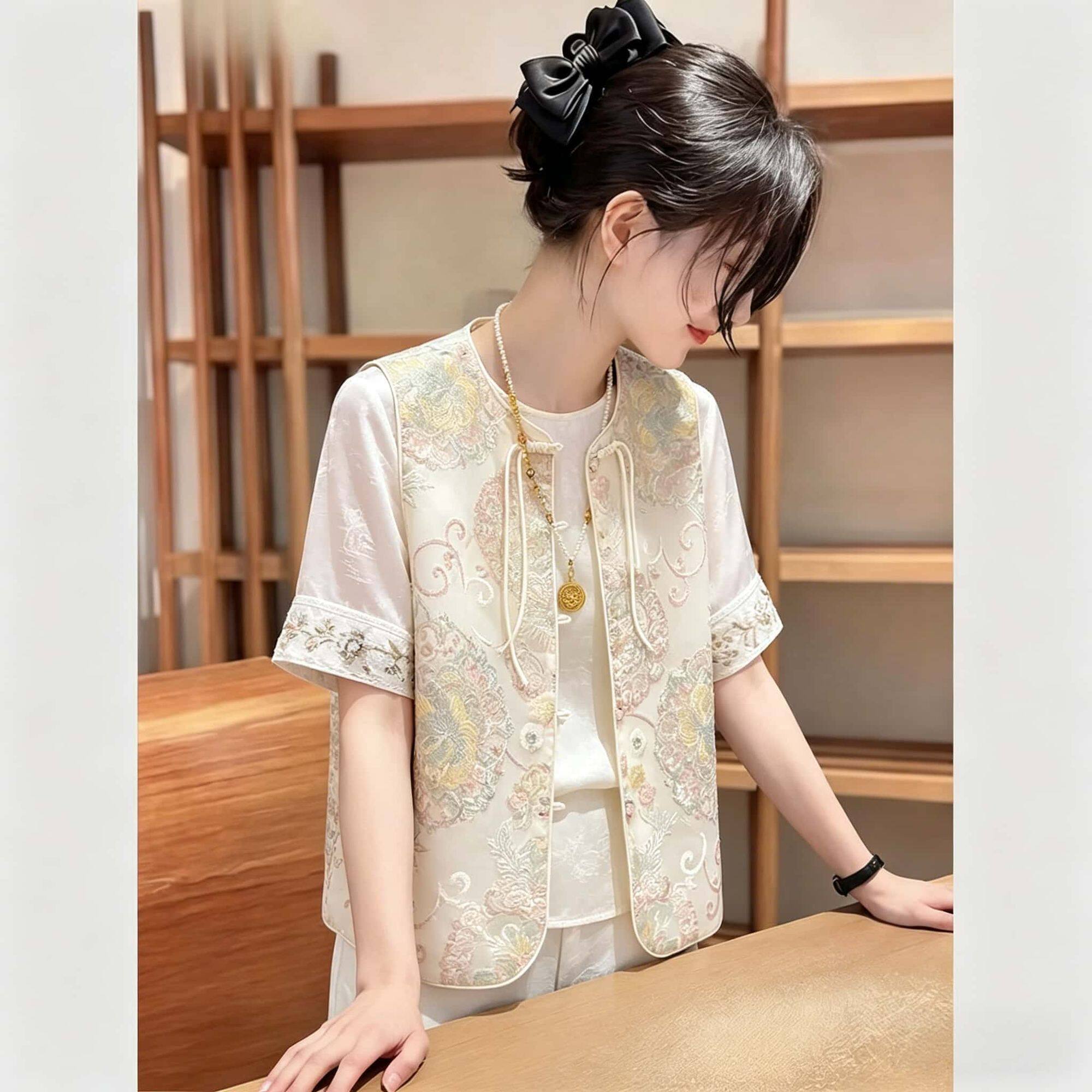 巨好看的夏装一整套新中式国风女装2026新款高级感马甲T恤两件套