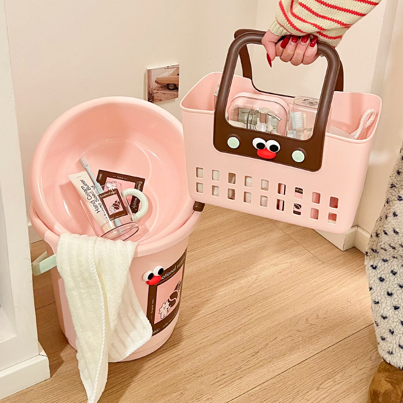 学生宿舍洗澡桶卡通可爱粉色塑料手提桶有盖大容量收纳桶,家庭/个人清洁工具,水桶,淘宝优惠券,粉丝福利购,淘宝优惠卷