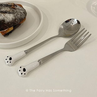 高颜值不锈钢小勺子叉子家用创意可爱少女心精致吃饭调羹餐具叉勺