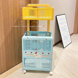 可折叠双层推车脏衣篓洗衣服收纳筐置物架家用可分类区带轮脏衣篮