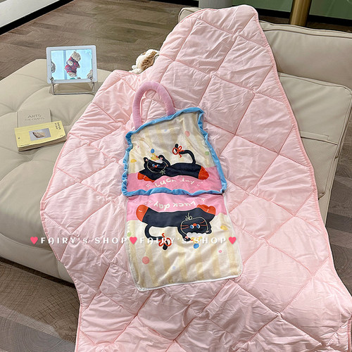 可爱小猫加厚抱枕被子两用小毯子
