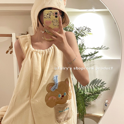 敲可爱小熊加厚可穿式浴裙