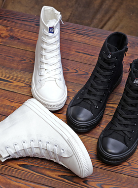 原宿街拍加绒全黑色帆布鞋女韩版侧拉链保暖平底休闲鞋冬季棉鞋潮