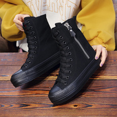 ulzzang原宿帆布鞋 潮 百搭舒适靴街拍单鞋 女韩版 高帮侧拉链休闲鞋