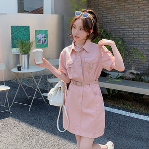 2026新款 夏季粉色短款粉色牛仔连衣裙女士B279现货9933p105图片