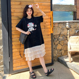 网纱拼接亮片卡通黑色T恤连衣裙女夏2025新款小个子爆款甜美裙子，女装连衣裙，浙宝279