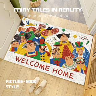 卡通艺术绘本丝圈地垫PVC入户门玄关脚垫蹭土刮泥耐脏防滑可剪裁