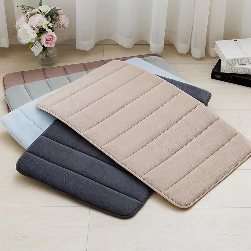 纯色珊瑚绒地垫入户门垫平板压花石头记忆棉吸水防滑门垫厨房脚垫