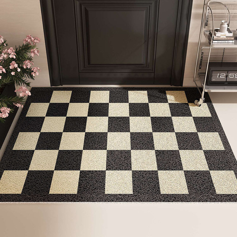 黑白棋盘格入户门垫耐磨蹭土防滑脚垫简约进门换鞋家用丝圈地垫子