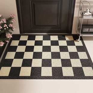 黑白棋盘格入户门垫耐磨蹭土防滑脚垫简约进门换鞋 家用丝圈地垫子