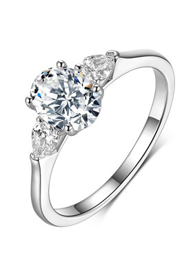 S925银莫桑石戒指女三石设计轻奢款水滴形欧美辣妹叠戴热卖现货