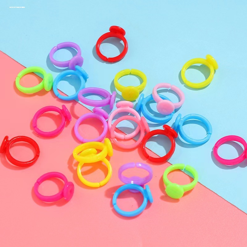 儿童塑料戒指底托手工diy可爱宝宝指环粉色戒子卡通首饰配件